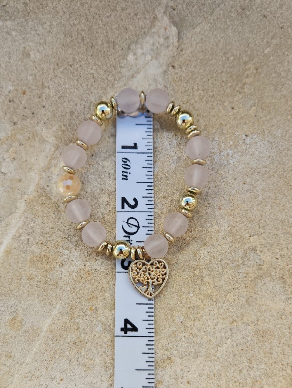 Deatiled Beaded Bracelet Set Gold Toned Metal Owl Heart Dangles Opaque White - Picture 12 of 12